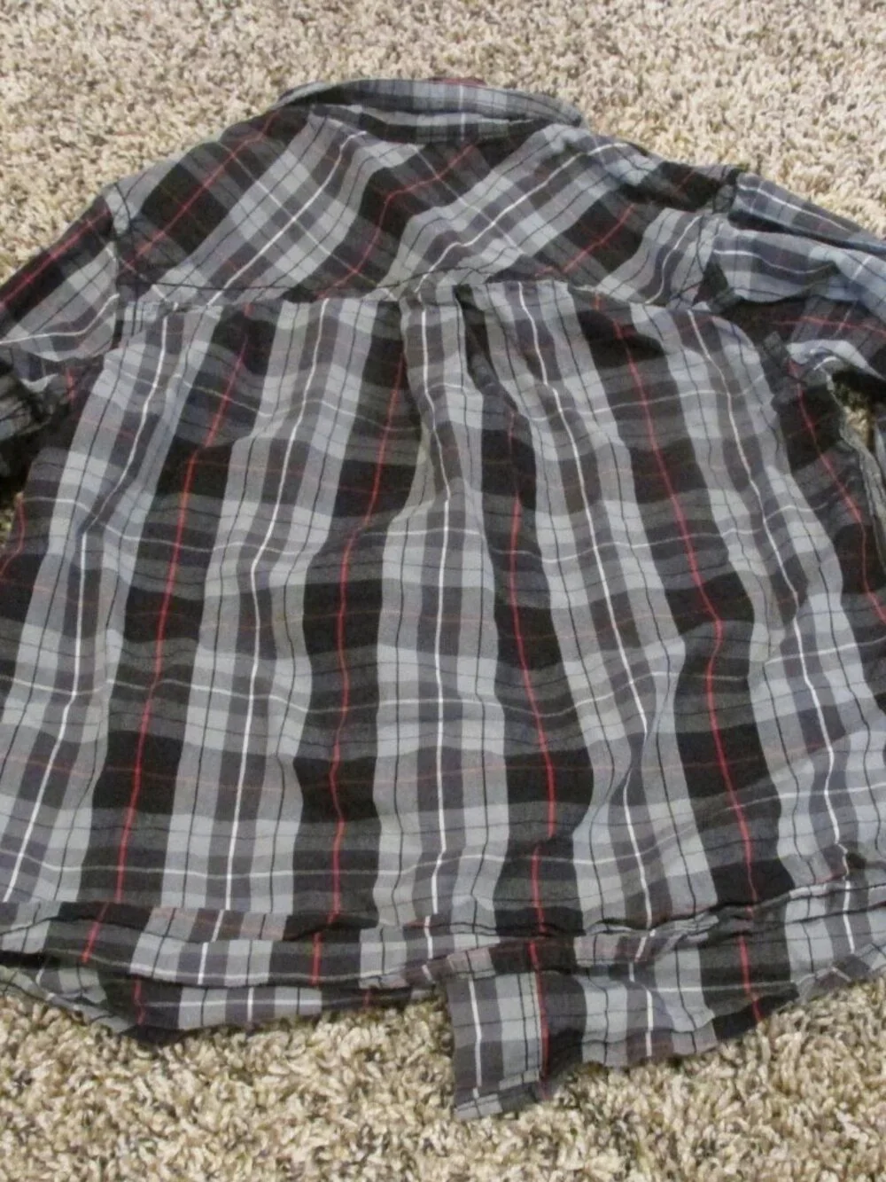 Arizona Button Up Dress Shirt Boys 5T Black Gray Plaid Long Sleeve Collared Top